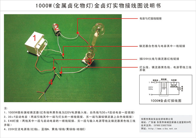 1000W金卤开云(中国)电器实物接线图说明书