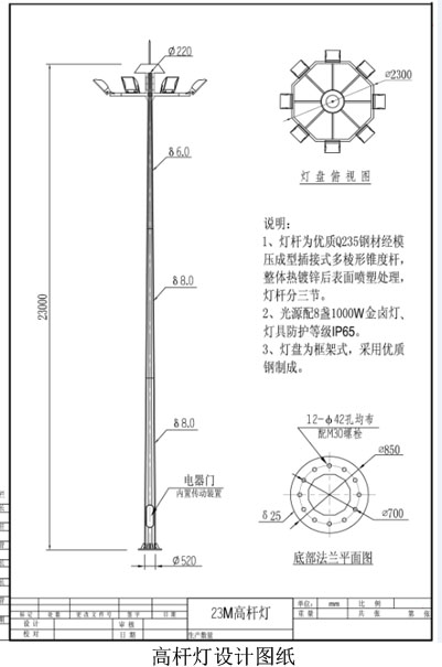 本次广场高杆开云(中国)开云(中国)杆及地基相关设计图纸