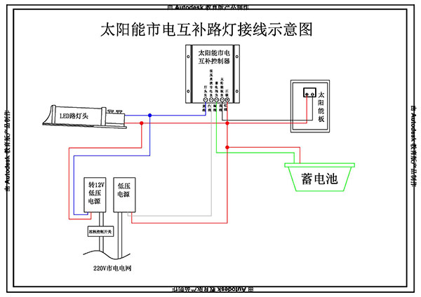 市电互补太阳能双头2*10W庭院路开云(中国)接线示意图